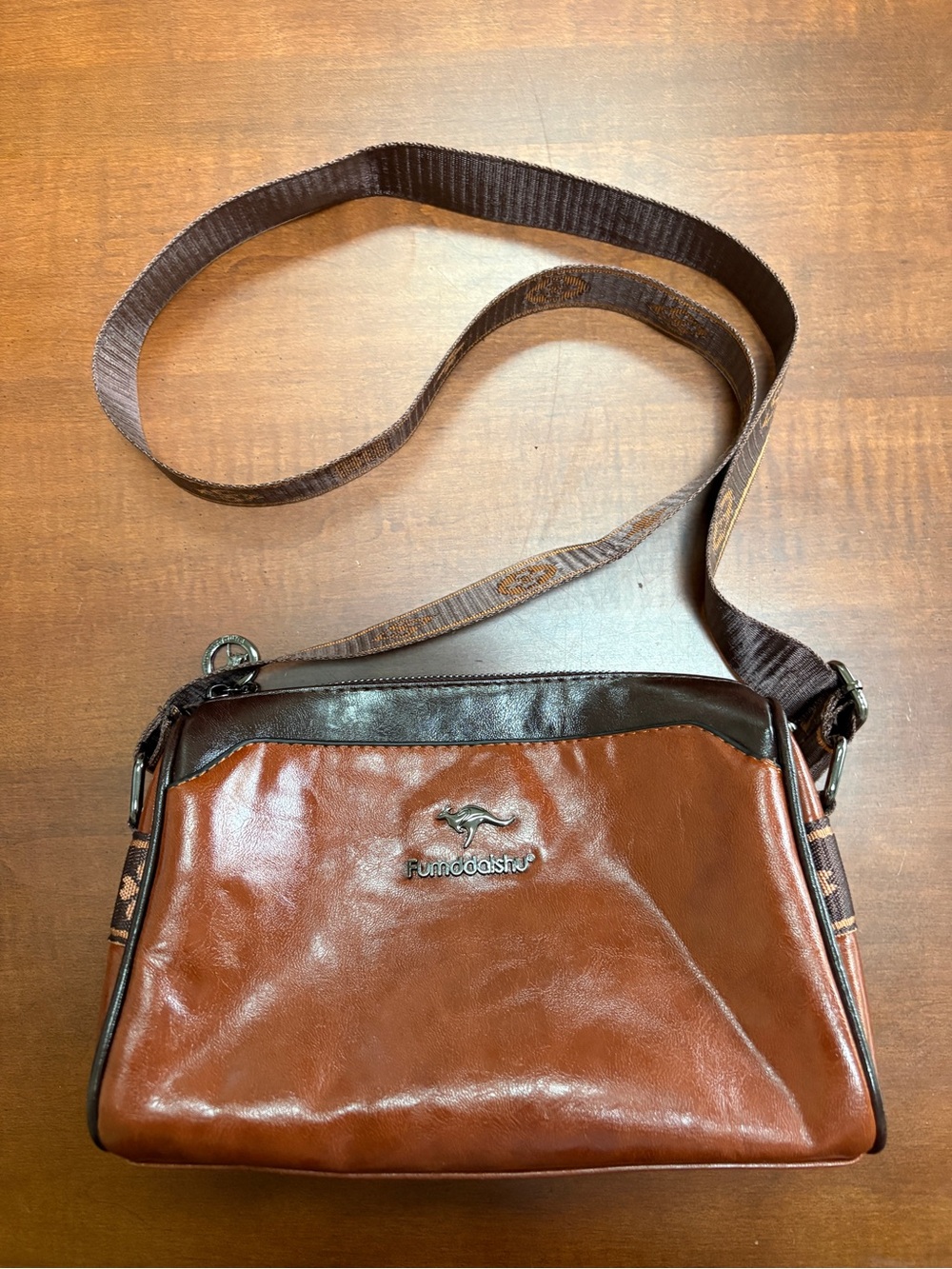 Brown Leatherette Crossbody Bag with Adjustable Strap